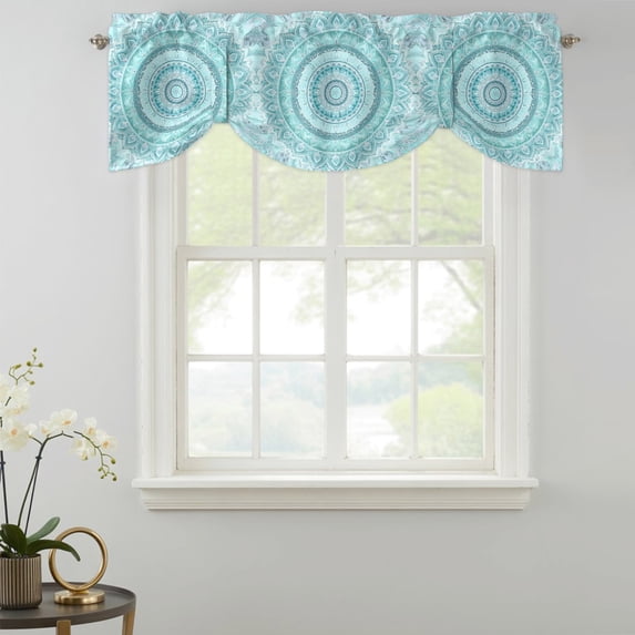 Bohemian Concentric Rings Tie Up Valances Curtain, Coastal Aqua Floral ...
