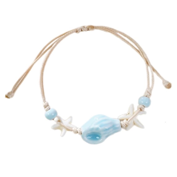 Bohemian Conch Starfish Shells Beaded Bracelet Beach Bangle for Women and Girls