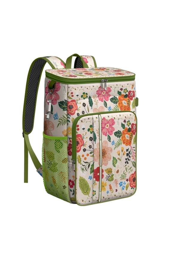 Bohemian Cooler Backpack – Leakproof Insulated Double Compartment Bag, Tribal Patterned, Earthy Artistic Style Lunch Backpack for Outdoor Trips, Office
