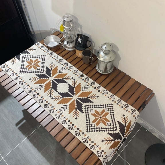 Bohemian Cotton-Linen Blend Table Runner 1867 Inches, Retro Geometric Woven Design, Indoor Outdoor Dining & Camping Decor