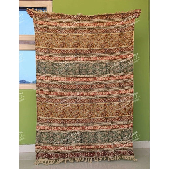 Bohemian Cotton Throw Blanket, Indian Classic Hand Loomed Block Printed Throws, Sofa Cover, BedSheet,Curtain, Home Decor