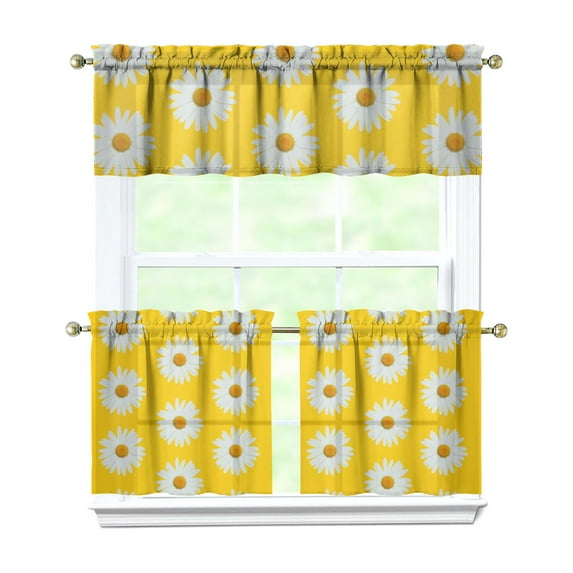 Bohemian Country Curtains 24 Inch - 3 Panel Floral Rustic Set with Vintage Botanicals, Rod Pocket for Farmhouse Kitchen