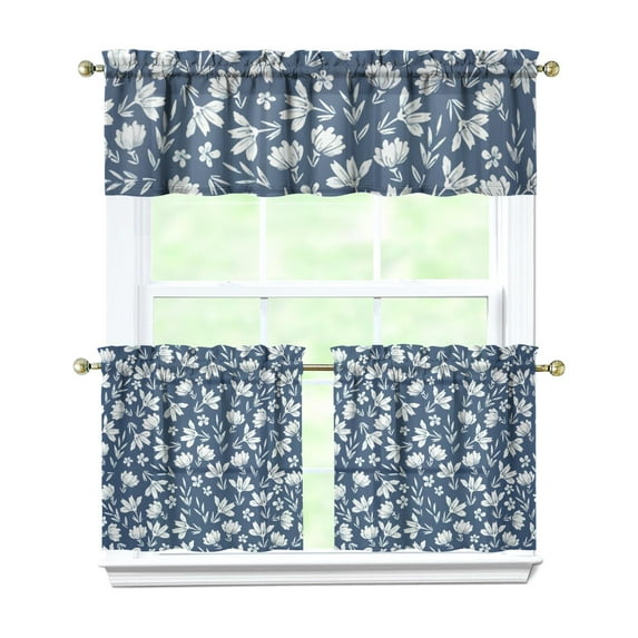 Bohemian Country Curtains 24" Short - 3 Panel Floral Rustic Set with Vintage Botanicals, Rod Pocket Window