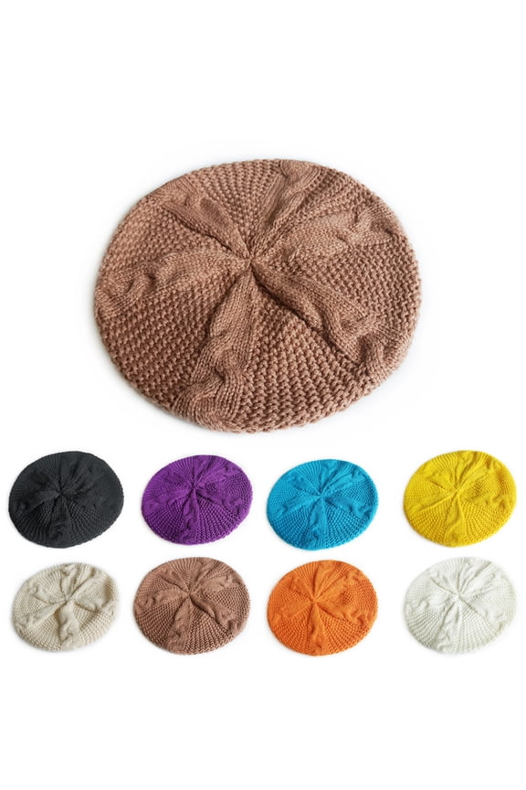 Bohemian Crochet Beret Handcrafted-Style Crocheted Beret with a Decorative Braid - Loose, Baggy Silhouette for a Fashion-Forward Winter Accessory,Purple,One Size,KLOY2K