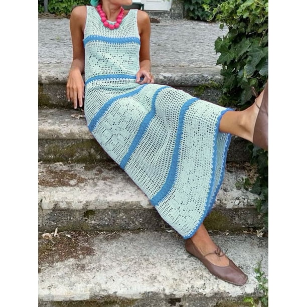 Bohemian Crochet Maxi Dress with Accents