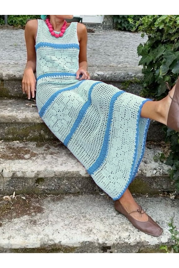 Bohemian Crochet Maxi Dress with Accents