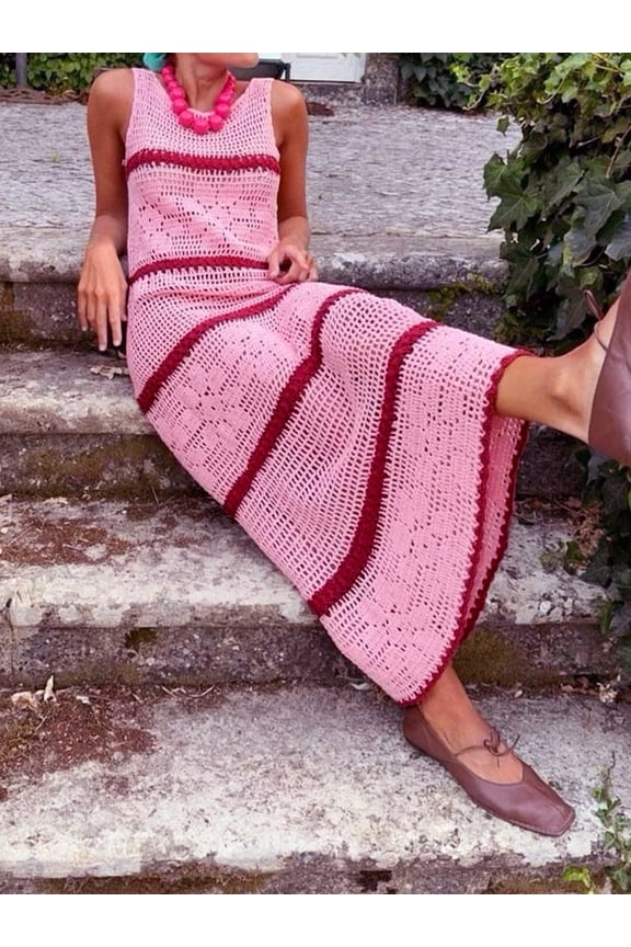 Bohemian Crochet Maxi Dress with Accents