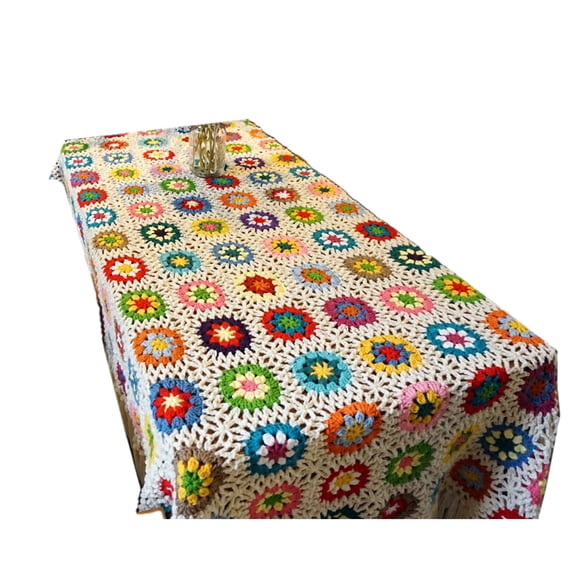 Bohemian Crochet Throw Blanket Sweater Style Woven Square Colorful Floral Tablecloth Sofa Comforter Couch Bed Cover