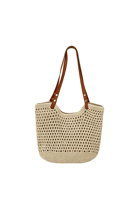 Bohemian Crochet Woven Tote Bag, Lightweight Breathable Beach Handbag, Large Capacity Fashion Shoulder Purse for Women Summer Outdoor Vacation Shopping