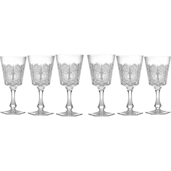 Bohemian Crystal 12019/180 6 oz (180 ml) Crystal Wine Glass, Set of 6, Glassware, Drinkware Set, Czech Crystal, for Red and White Wine