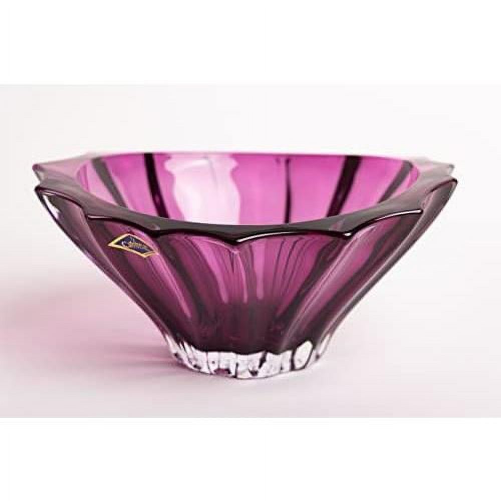 Bohemian Crystal Glass BowlVase 8''Dia Deep Purple ''Plantica