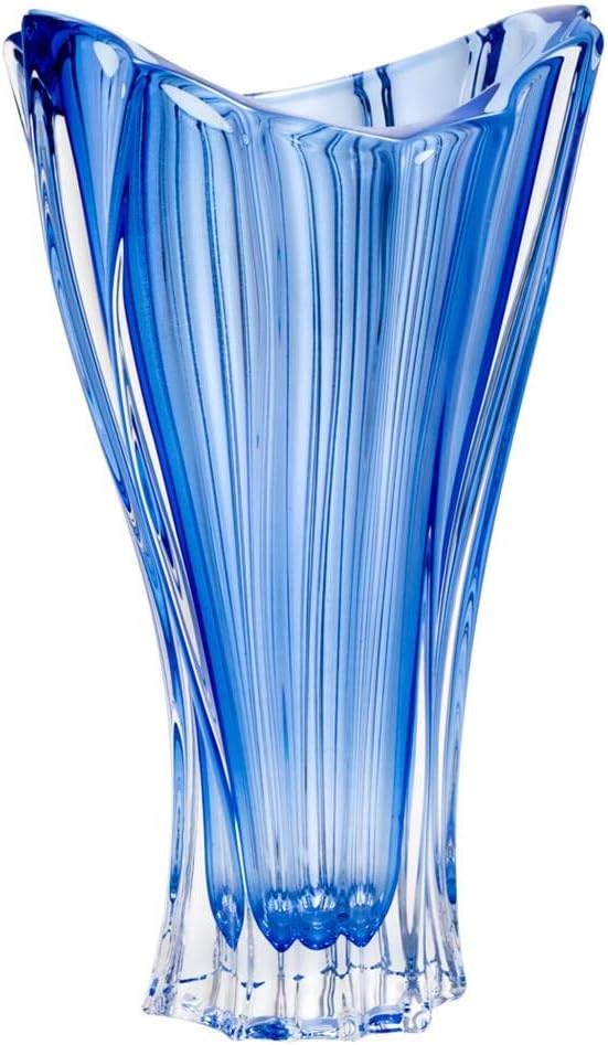 Bohemian Crystal Glass Vase 12''Height Blue Vintage European Design