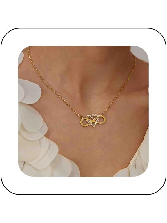 Bohemian Crystal Heart Choker Necklace Heart Infinity Chain Necklace Gold Infinity Symbol Pendant Necklace Cz Paved Heart Collar Necklace Jewelry for Women