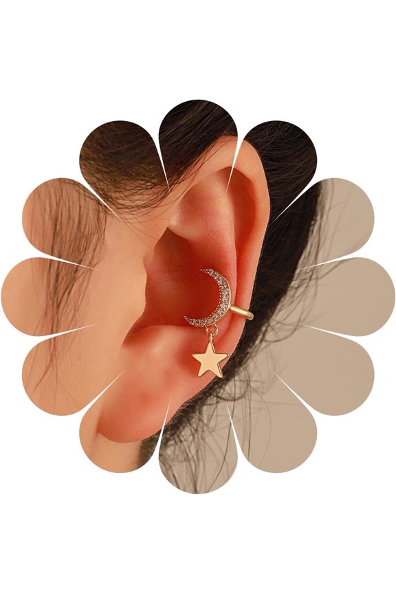 Bohemian Crystal Moon Star Cuff Earring Gold Star Drop Cartilage Earring Cz Paved Crescent Moon Cuff Earrings Moon Star Cuff Wrap Earring Jewelry for Women Gifts