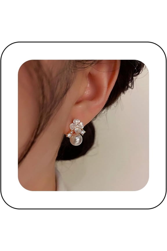 Bohemian Crystal Opal Flower Earrings Gold Opal Flower Earrings Small Cz Pearl Stud Earrings Moonstone Flower Pearl Earrings Jewelry for Women