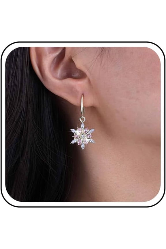 Bohemian Crystal Snowflake Earrings Gold Cz Snow Frozen Dangle Earrings Christmas Snowflake Hook Dangle Earrings Rhinestone Winter Snowflake Earrings Jewelry for Women Gifts
