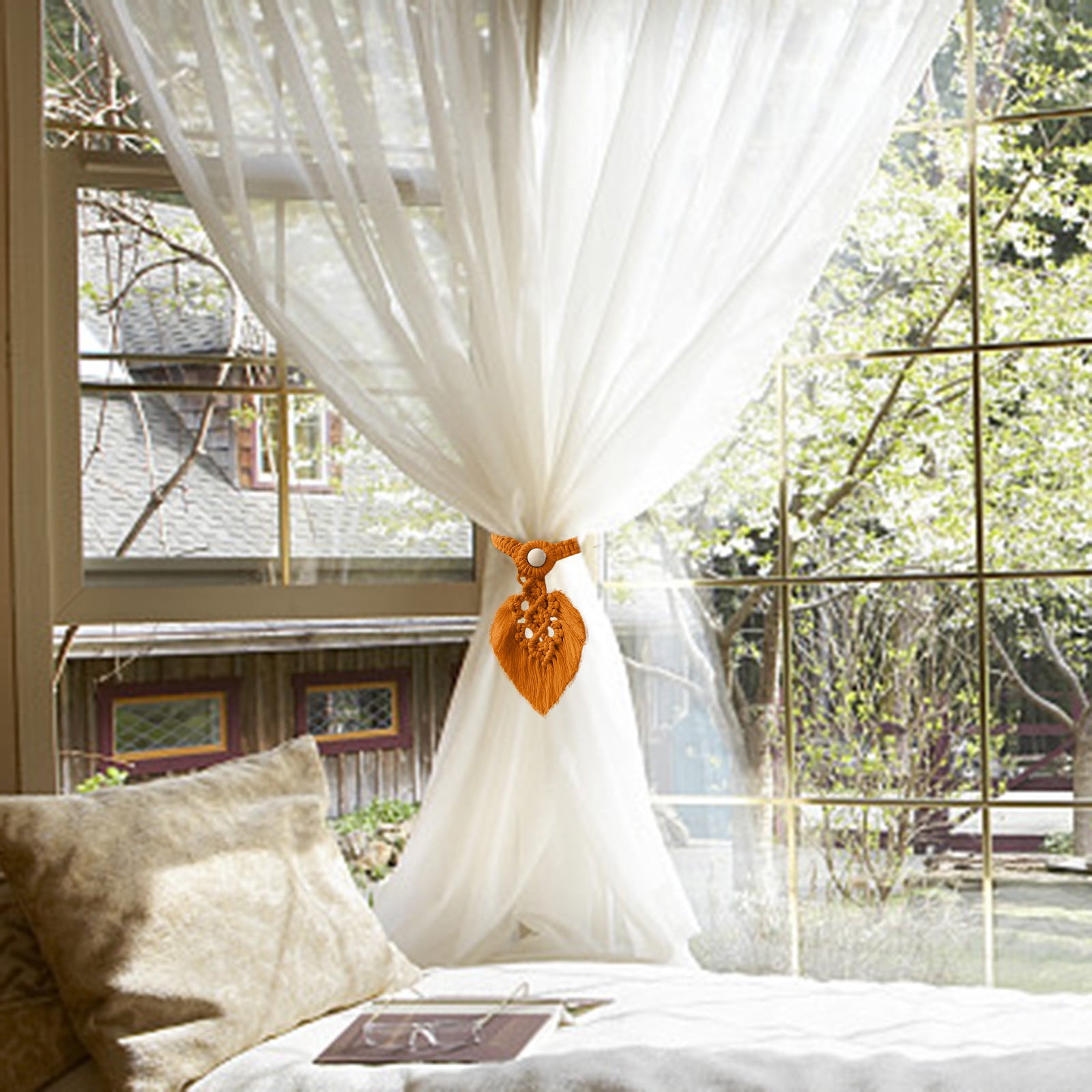 Bohemian Curtain Tie Rope Wooden Beads Cotton Rope Woven Tassel Curtain