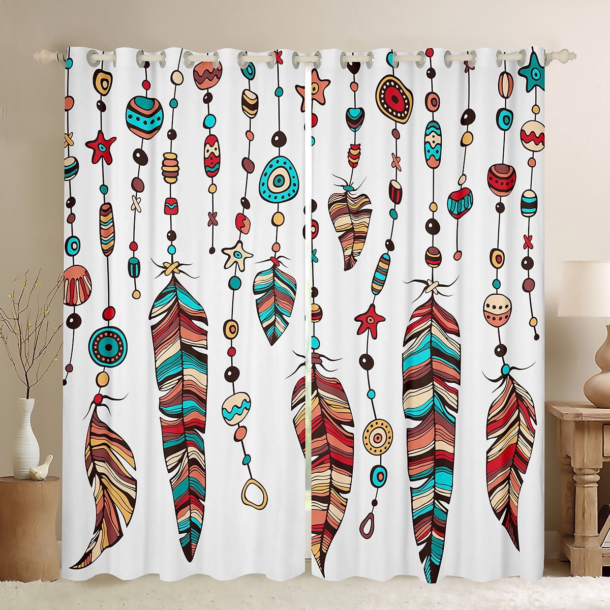 Bohemian Curtains & Drapes Tribe Feather Curtains,Watercolor Boho Decor ...