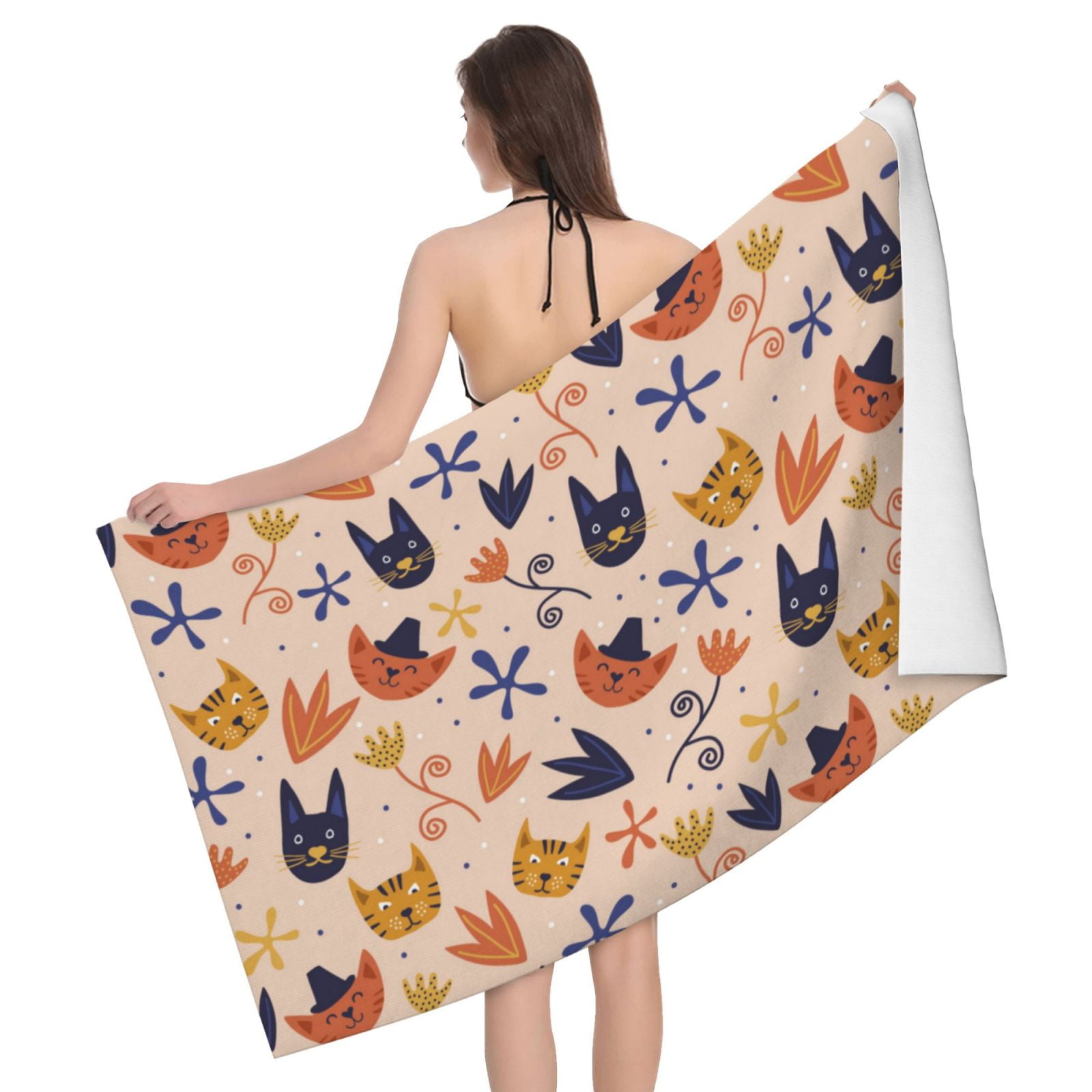 Bohemian Cute Cartoon Cat Large Bath Towels, Blanket Beach Towels ...