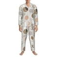 Bohemian Cute Rabbit Moon Mens Pajamas Set, Long Sleeve Button