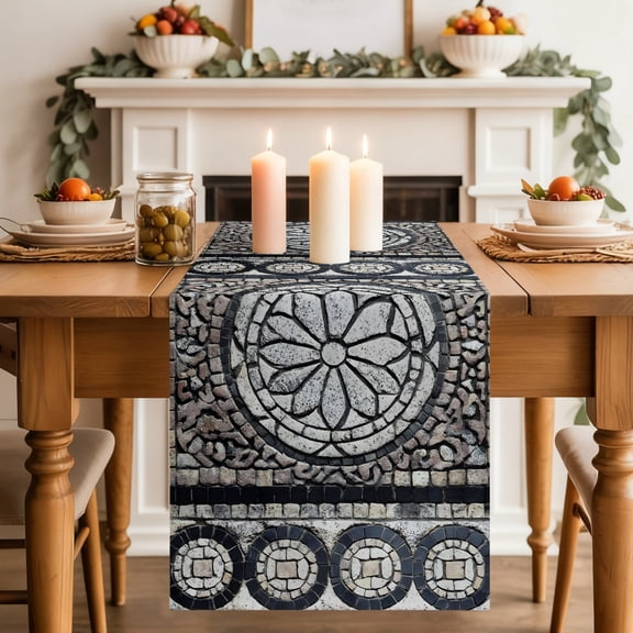 Bohemian Daisy Dining Table Runner, Mosaic Flower Classic Traditional Washable Table Runners Kitchen Coffee Table Center Decor for Home Party Holiday Wedding 13 x 90 Inches