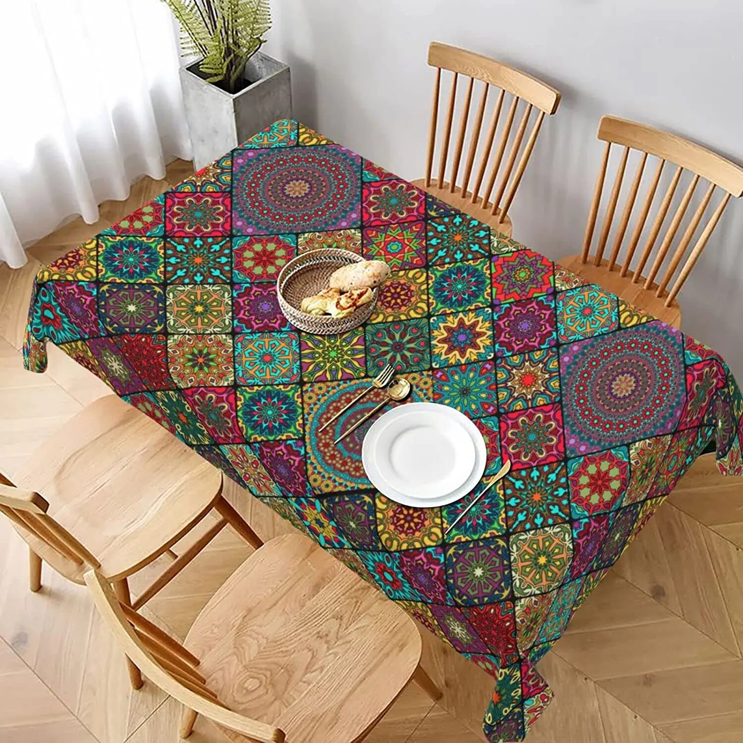 Bohemian Datura Flowers Rectangle Tablecloth Kitchen Dining Table Decor ...