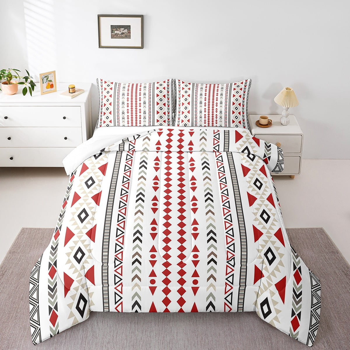 Bohemian Decor Twin Comforter Set Western Geometric Bedding Set,Exotic