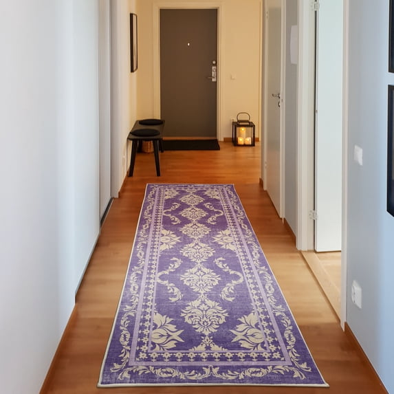Bohemian Decorative Rug, Vintage Damask of Swirling Floral Motifs Boho Art Ethnic Forms and Shapes, Quality Carpet for Bedroom Dorm and Living Room, 6 Sizes, Violet and Ivory, by Ambesonne