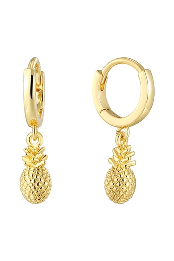 Bohemian Delicate Pineapple Charms Hoop Drop Earrings Brass Golden Plated Fashionable Earrings Ladies Summer Jewelry For Daily Wear Valentine's Day Exquisite Gift Box Packaging Gift