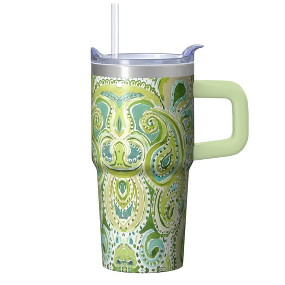 Bohemian Design Travel Mug 20oz with Lid and Straw - Stainless Steel Insulated Tumbler, Double Wall Vacuum Thermal Coffee Cup, Leakproof