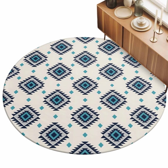 Bohemian Diamond Pattern Area Rug, Boho Tribal Farmhouse Teal Ethnic ...