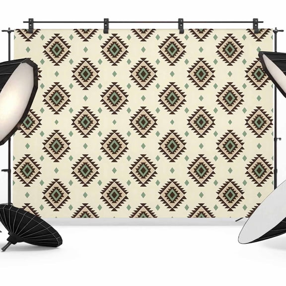 Bohemian Diamond Pattern Backdrop for Photography, Boho Tribal Farmhouse Brown Ethnic Motifs Plaid Photo Backdrop Portrait Background Party Banner Photo Backgrounds for Studio Booth Props, 10x8ft