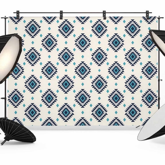 Bohemian Diamond Pattern Photography Backdrop 7x5FT, Boho Tribal Farmhouse Teal Ethnic Motifs Plaid Photo Backdrops, Background for Photography Studio, Back Drop for Photoshoot
