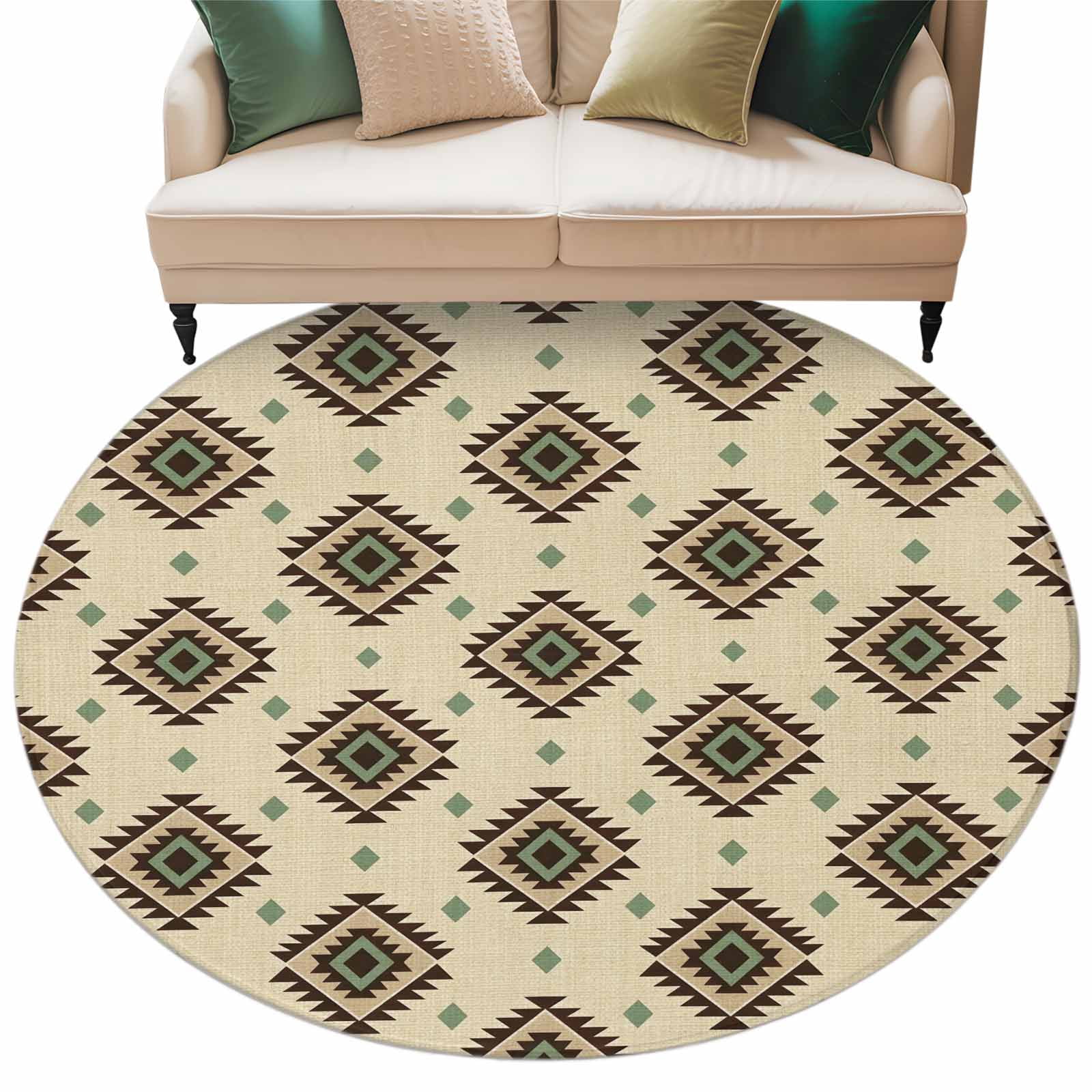 Boho Round Bohemian Diamond Pattern Round Living Room Rugs 8 ft, Boho Tribal ...
