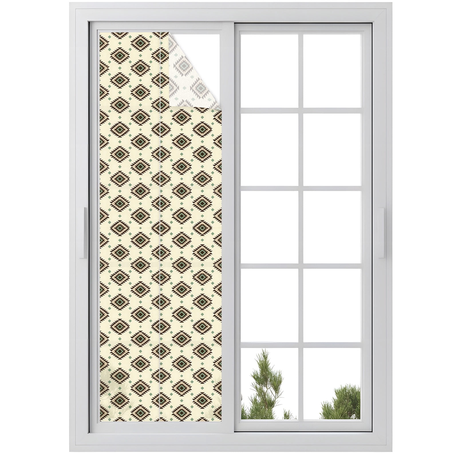 Bohemian Diamond Pattern Window Privacy Film, Boho Tribal Farmhouse ...