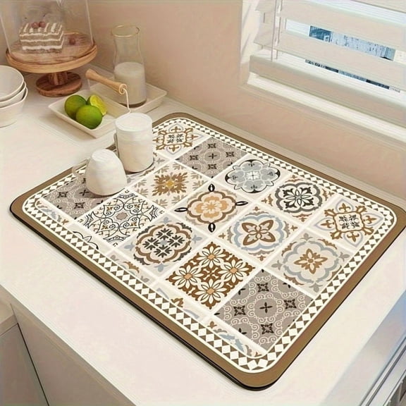 Bohemian Diatom Mud Coffee Machine Absorbent Mat - 40x60cm Kitchen Countertop Drain Mat for Coffee Makers and Appliances