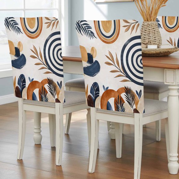 Bohemian Dining Chair Back Cover Only, Boho Nordic Art Geometric Set of 4 Chair Back Covers, Removable Washable for Dining Room, Banquet & Holiday Decoration