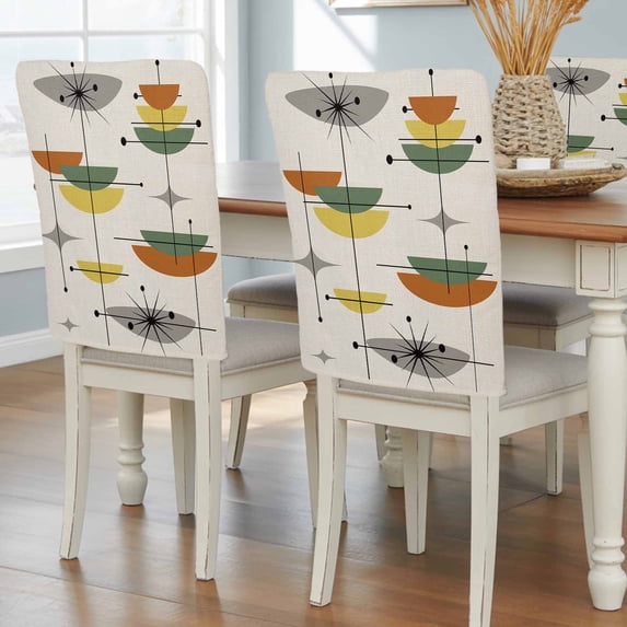 Bohemian Dining Chair Back Cover Only, Green Orange Yellow Color Block Set of 4 Chair Back Covers, Removable Washable for Dining Room, Banquet & Holiday Decoration