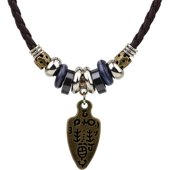 Bohemian Double Layers Leather Necklace for Men Women Vintage Boho Tribal Ethnic Wood Beads Braided Adjustable Hipppie Cross Hemp Cords Pendant Charm Choker Jewelry