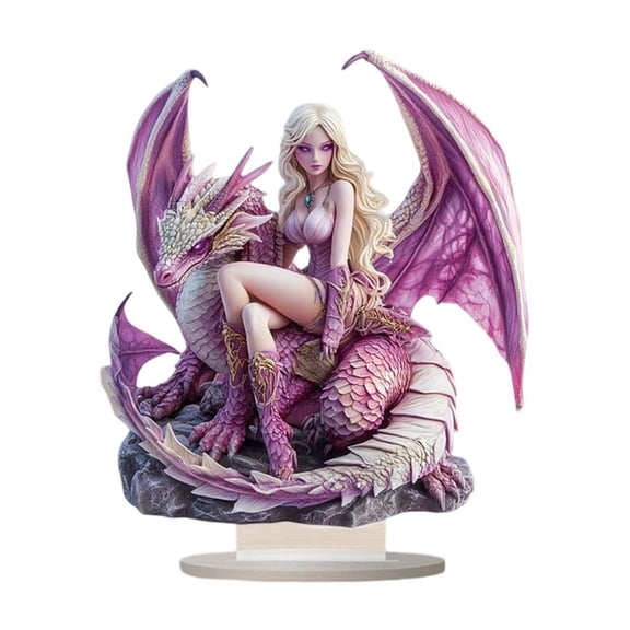 Bohemian Dragon and Fairy Desktop Ornaments 2D Flat Statue Figurine with Base Gifts for Table Bedroom Holiday Home Decoration (Purple, One Size)