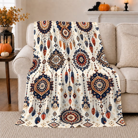Bohemian Dreamcatcher Pattern Cream Rustic, Cozy Friendship Quote Scene, Warm Flannel Blanket for Living Room and Reading Nook, Art Lovers Friendship Gift, Artistic Home Decor