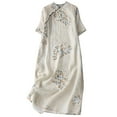 thumbnail image 1 of Bohemian Dress Short Sleeve Womens Midi Dress Chinese Style Traditional Qipao Round Neck Women's Cotton Summer Dresses Sundress Floral Button Up Slim Fit Wedding Party Ladies Linen Dresses, 1 of 5