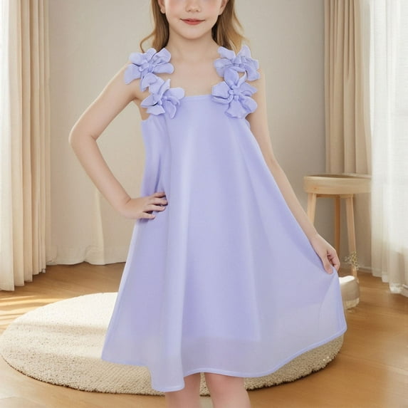 Bohemian Dresses for Little Girls Size 2-8 Floral Spaghetti Strap Sundresses Toddler Kids Cute Solid Color Summer Beach Midi Dress