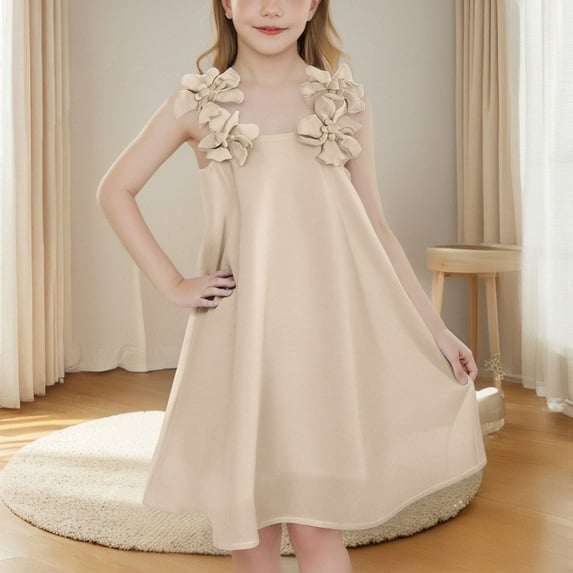 Bohemian Dresses for Little Girls Size 2-8 Floral Spaghetti Strap Sundresses Toddler Kids Cute Solid Color Summer Beach Midi Dress