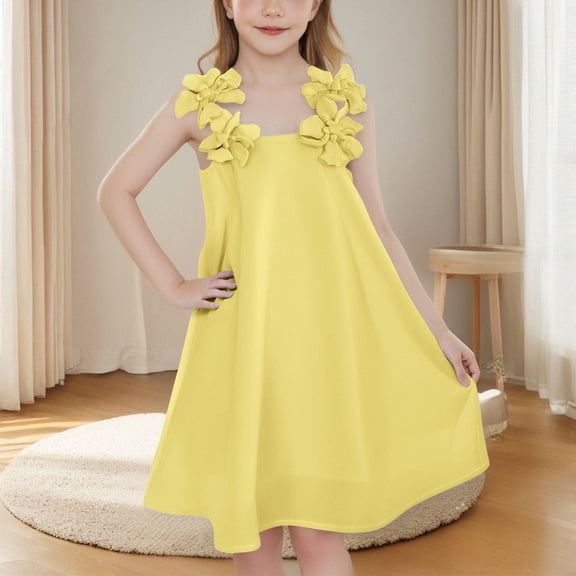 Bohemian Dresses for Little Girls Size 2-8 Floral Spaghetti Strap Sundresses Toddler Kids Cute Solid Color Summer Beach Midi Dress