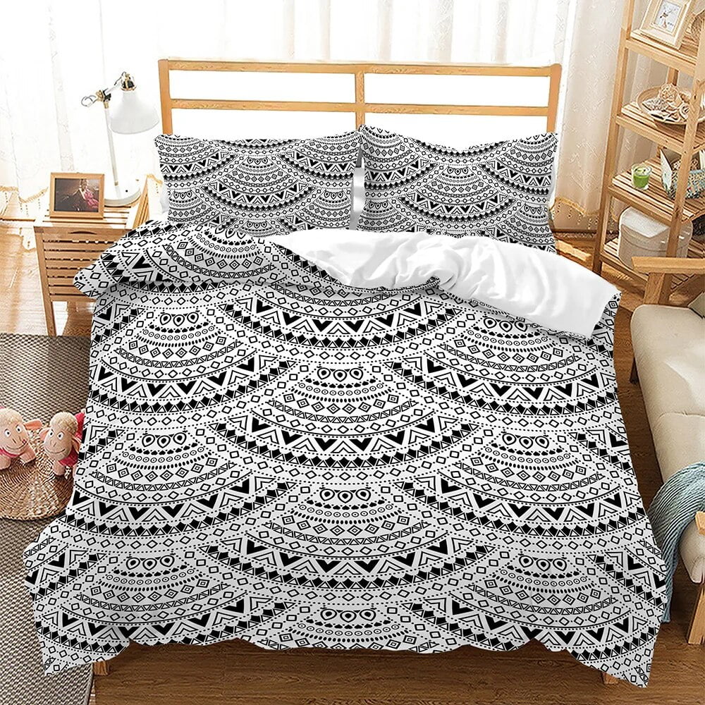 Bohemian Duvet Cover Set 3 Pieces Trellis Striped Ethnic Boho Vintage