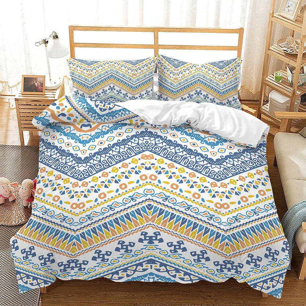 Bohemian Duvet Cover Set 3 Pieces Trellis Striped Ethnic Boho Vintage
