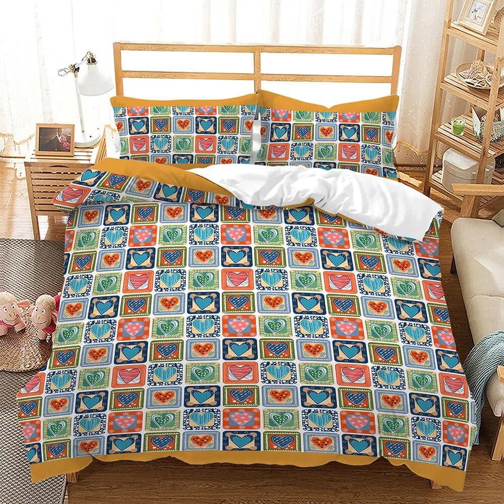 Bohemian Duvet Cover Set 3 Pieces Trellis Striped Ethnic Boho Vintage