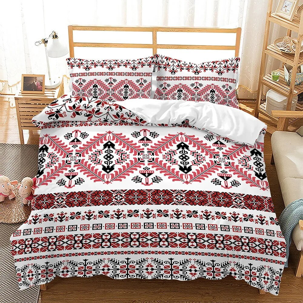 Bohemian Duvet Cover Set 3 Pieces Trellis Striped Ethnic Boho Vintage