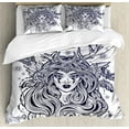 thumbnail image 1 of Bohemian Duvet Cover Set, Woman Deer Antlers and Long Hair Butterflies Feathers Stars Boho Art, Decorative 3 Piece Bedding Set with 2 Pillow Shams, Queen Size, Pastel Purple and Indigo, by Ambesonne, 1 of 2
